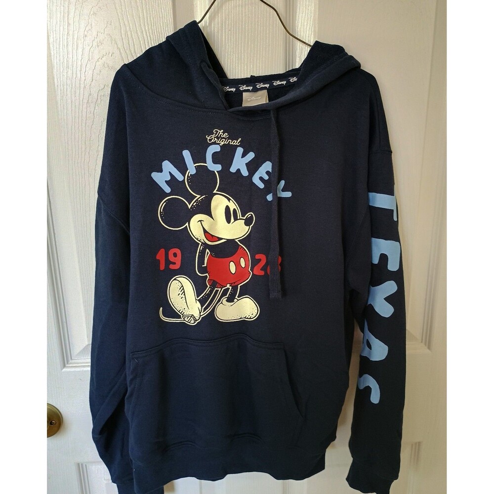 Disneyland Unisex Hoodie Blue Mickey Mouse Texas on Sleeve Sz Small